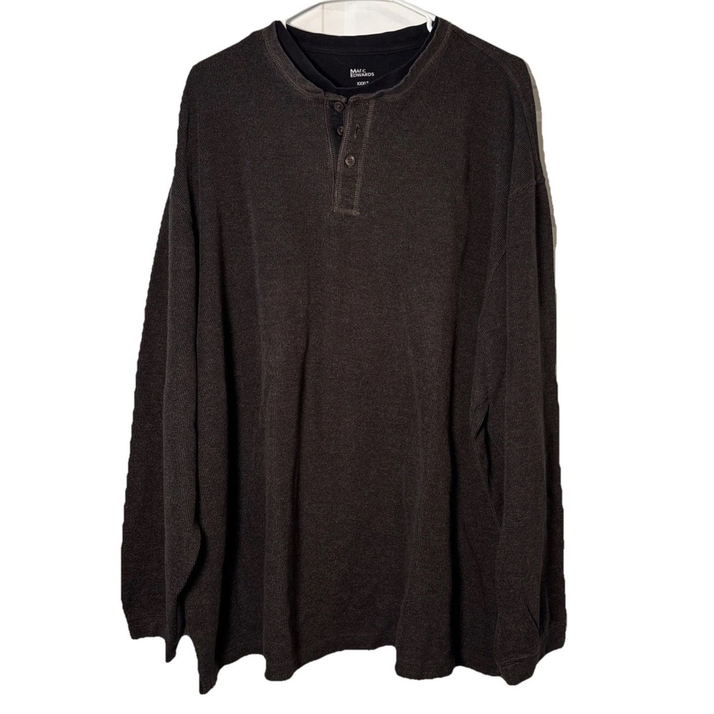 Marc Edwards XXXLT 3XLT Black Waffle Knit Thermal Henley Long Sleeve Big Tall